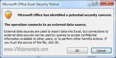 Click ok to accept the fact you are importing data from an external source.